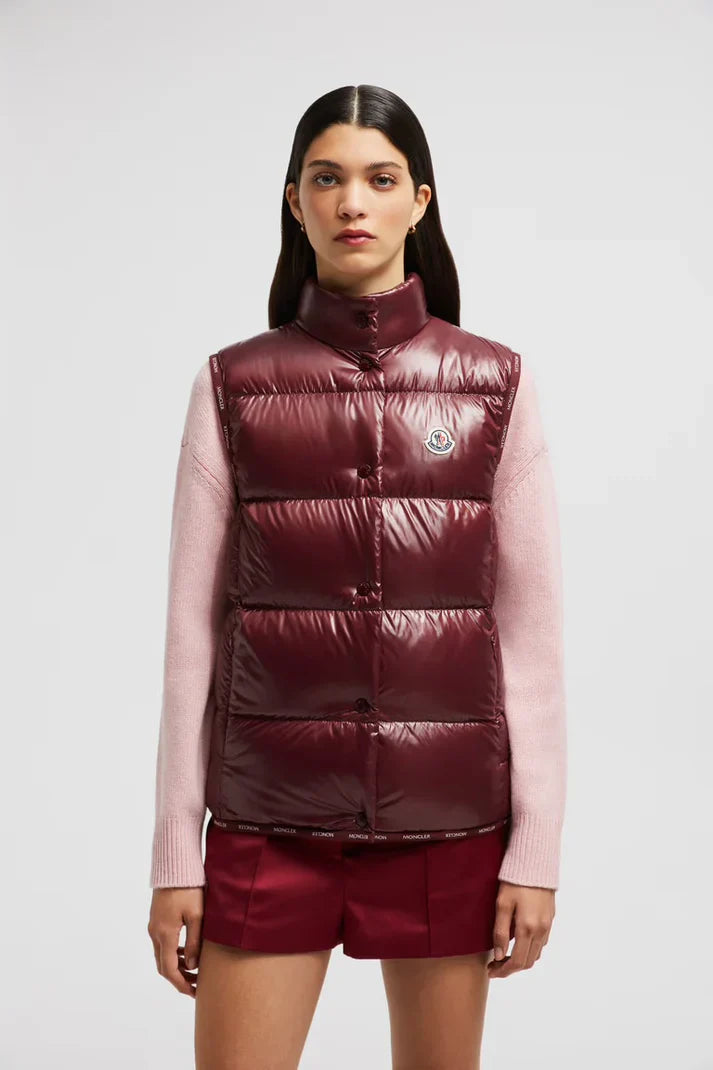 Moncler - Doudoune sans manche bordeaux brillante femme
