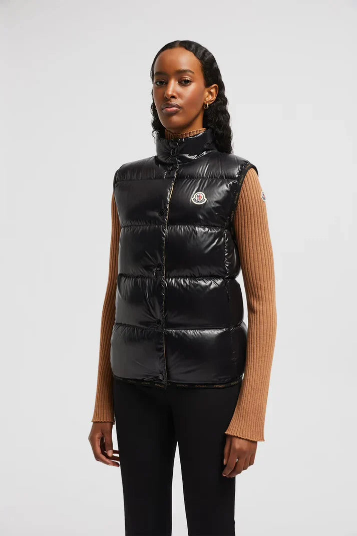 Moncler - Doudoune sans manche noire brillante femme