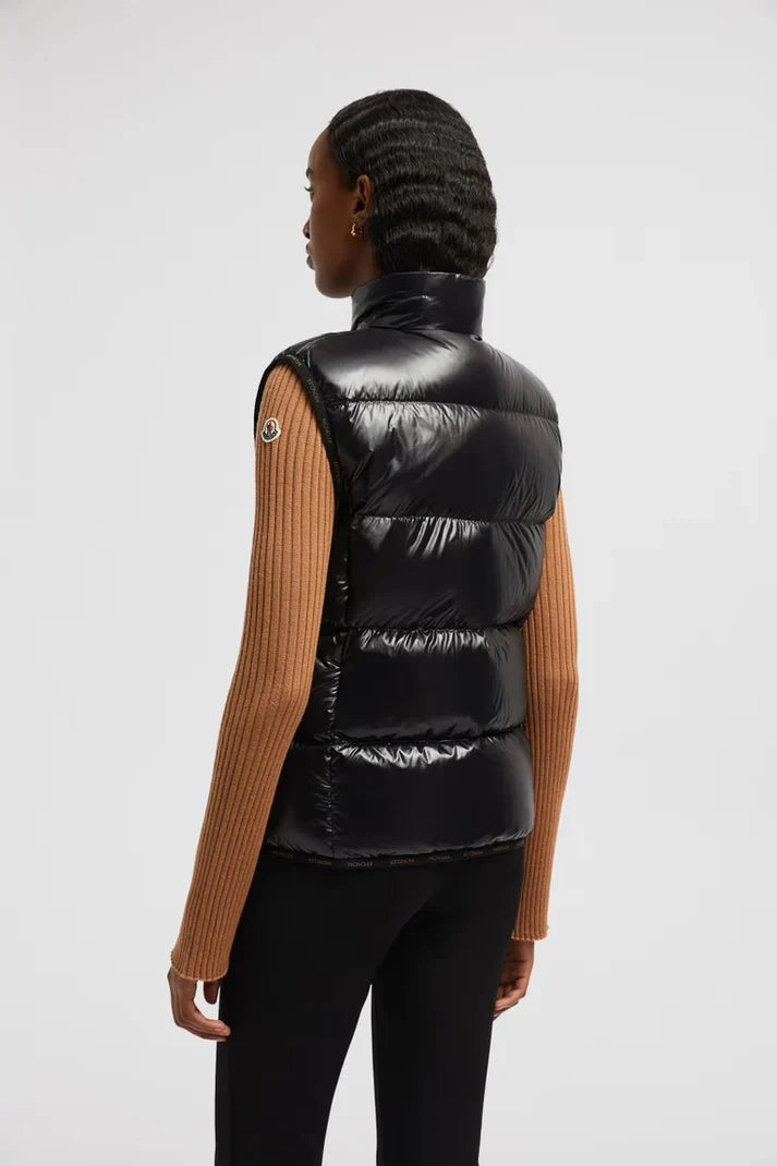 Moncler - Doudoune sans manche noire brillante femme