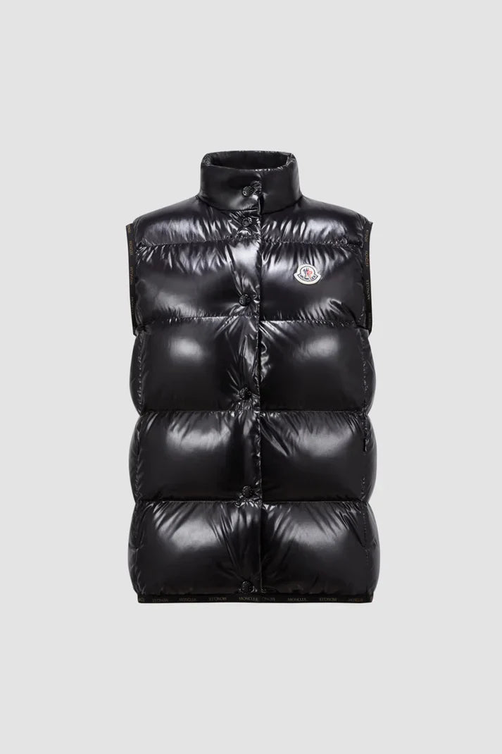 Moncler  -  Doudoune sans manche noire brillante femme