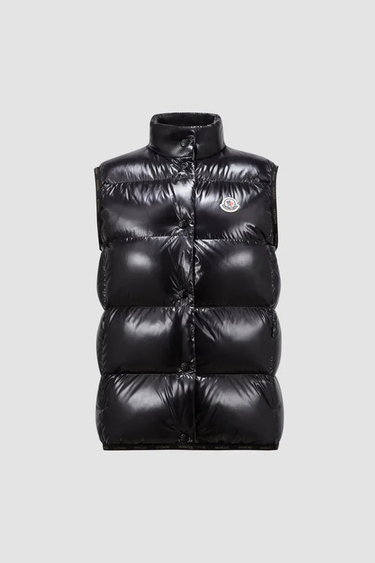 Moncler  -  Doudoune sans manche noire brillante femme